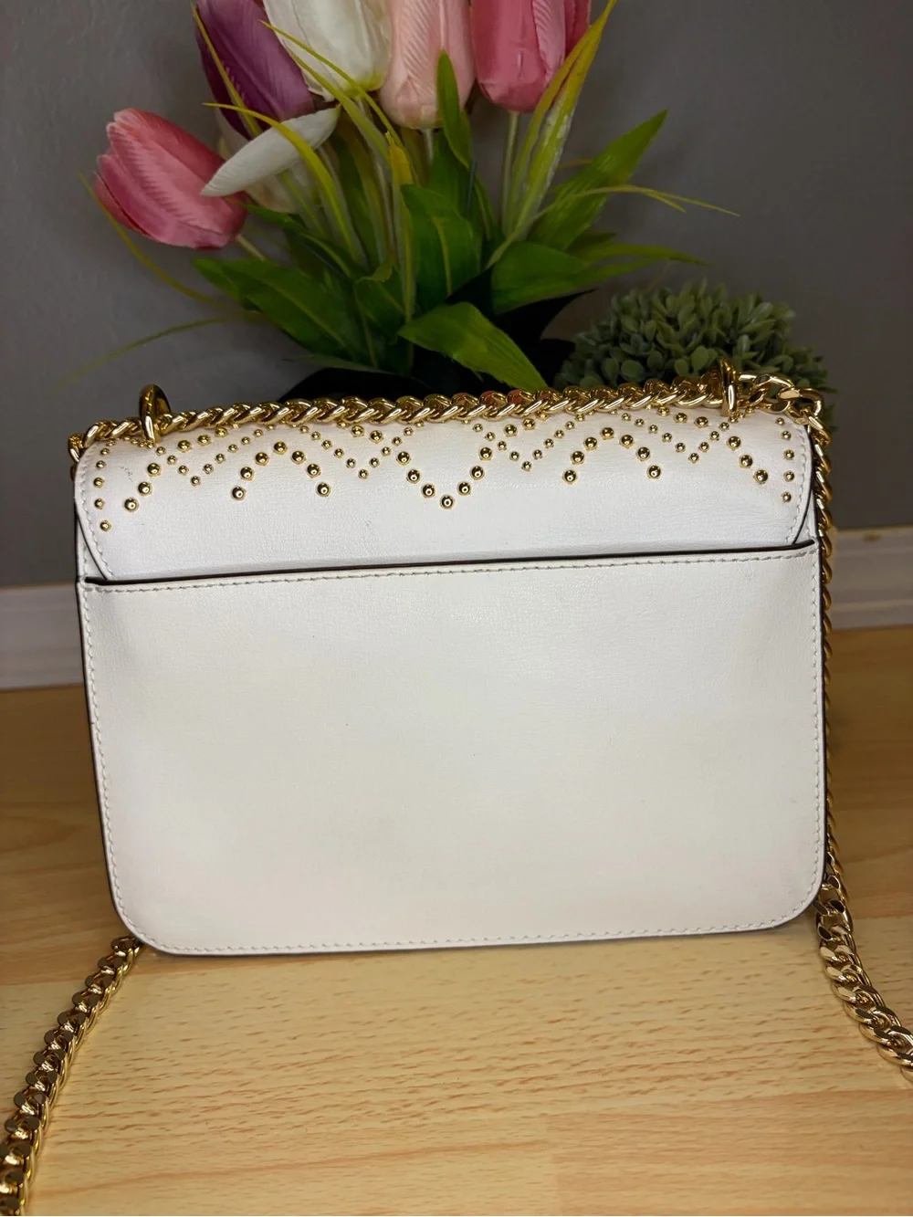 Michael Kors White Istanbul Mott Large Chain Crossbody
